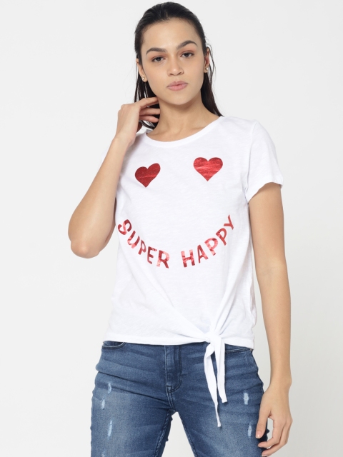 

ONLY Women White & Red Printed Top