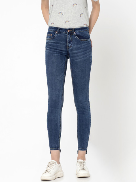

ONLY Women Blue Skinny Fit Mid-Rise Clean Look Cropped Jeans