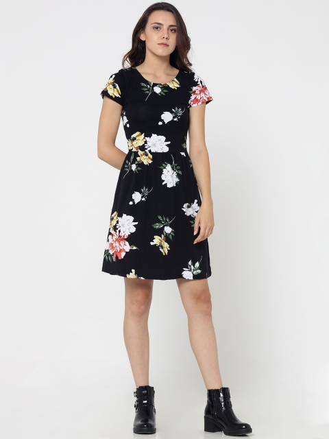 ONLY Women Black Printed Fit and Flare Dress