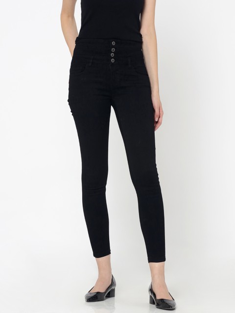 

ONLY Women Black Regular Fit High-Rise Clean Look Stretchable Cropped Jeans
