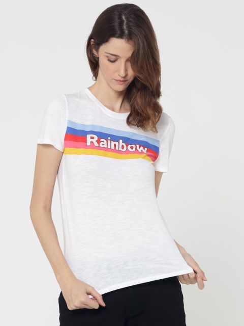 

ONLY Women White Solid Round Neck T-shirt