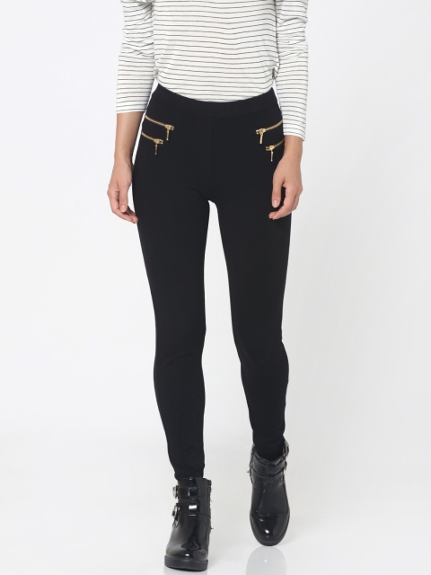 

ONLY Women Black Solid Skinny Fit Treggings with Zip Detail