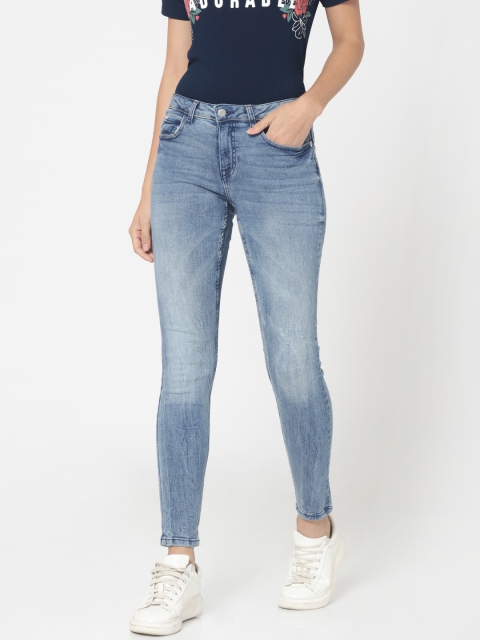 

ONLY Women Blue Skinny Fit Mid-Rise Clean Look Stretchable Cropped Jeans