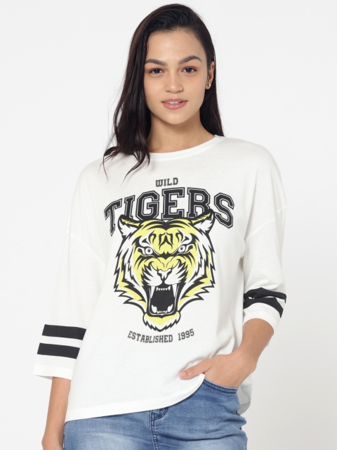 

ONLY Women Off-White Printed Round Neck T-shirt