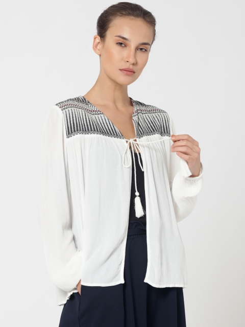 

ONLY Women White Self Design Top
