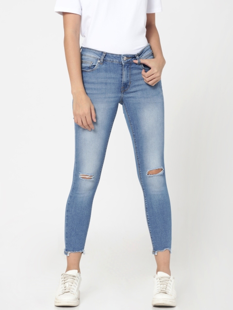 

ONLY Women Blue Skinny Fit Mid-Rise Slash Knee Stretchable Jeans
