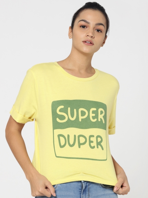 

ONLY Women Yellow Printed Styled Back Top