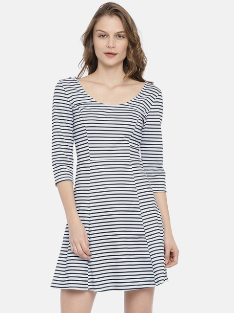 

ONLY Women Black & White Striped A-Line Dress
