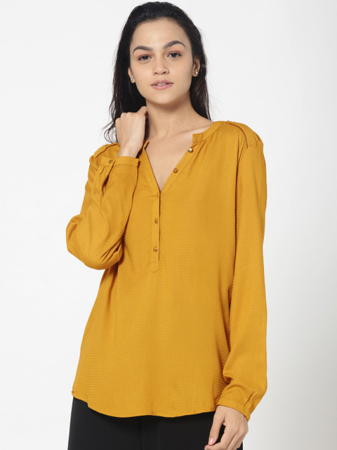 

ONLY Women Mustard Yellow Solid Shirt Style Top