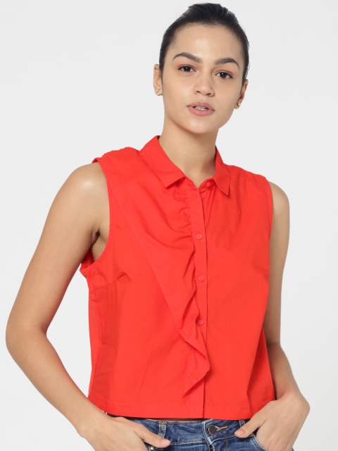 

ONLY Women Red Solid Casual Shirt