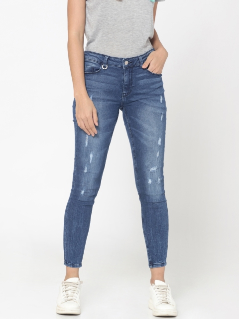 

ONLY Women Blue Skinny Fit Mid-Rise Mildly Distressed Stretchable Cropped Jeans