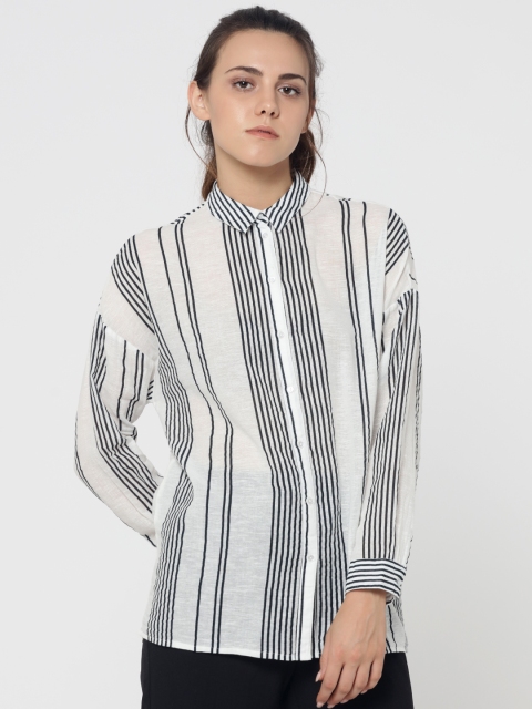 

ONLY Women Off-White & Black Striped Casual Shirt
