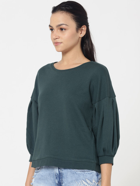 

ONLY Women Green Solid Sweatshirt