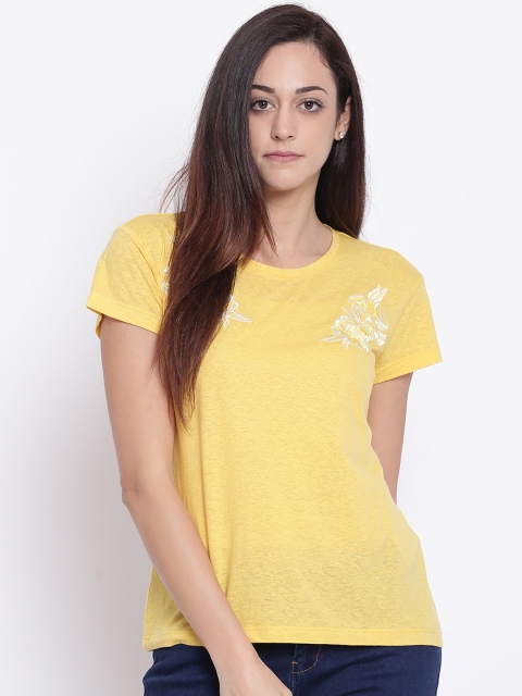 

ONLY Women Yellow Solid Round Neck T-shirt