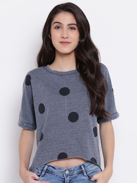 

ONLY Women Navy Geometric Printed High-Low Top, Navy blue