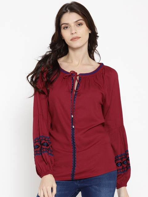 

ONLY Women Maroon Self Design Top