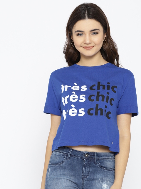 

ONLY Women Blue Printed Styled Back Top