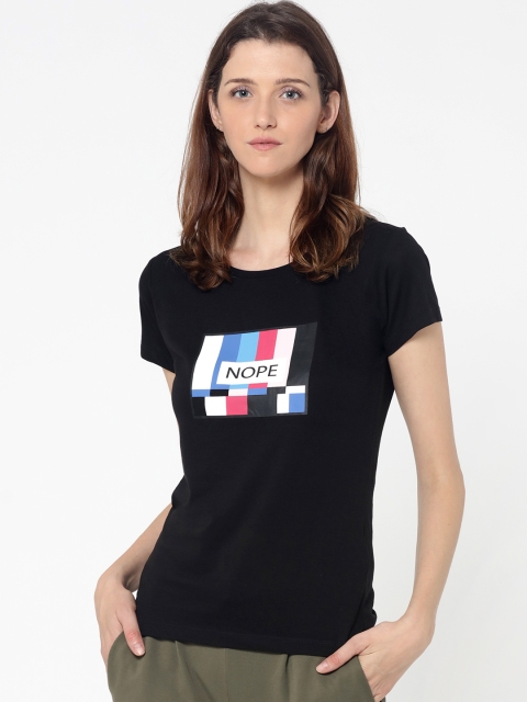 

ONLY Women Black Printed Round Neck T-shirt