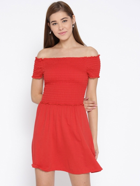 

ONLY Women Red Solid Fit and Flare Dress