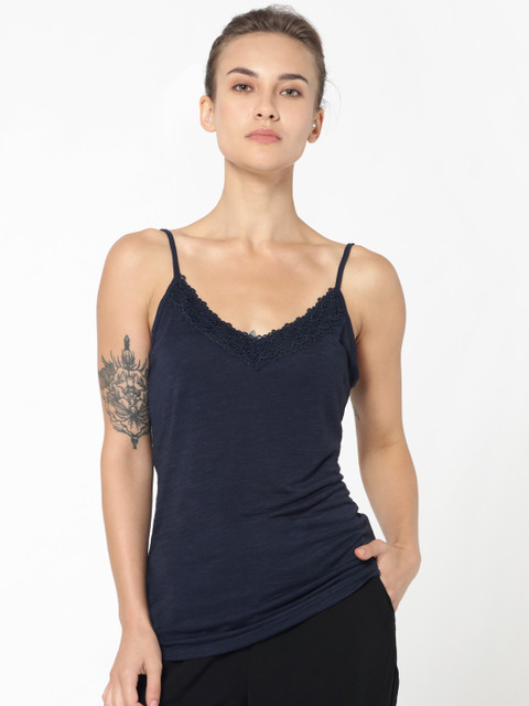 

ONLY Women Navy Solid Top, Navy blue