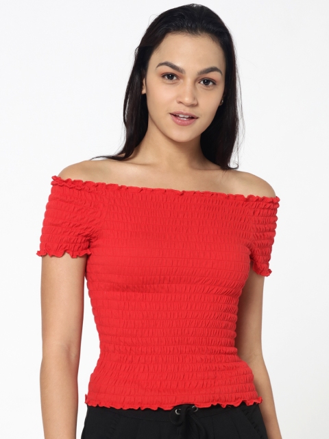 

ONLY Women Red Solid Bardot Top