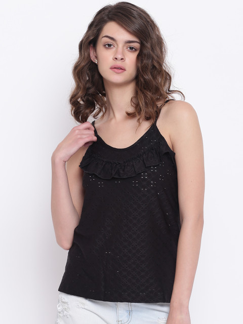 

ONLY Women Black Self Design Top