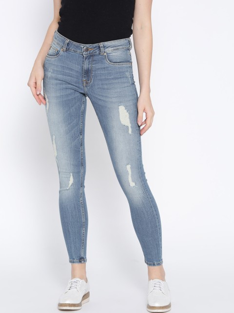 

ONLY Women Blue Skinny Fit Mid-Rise Mildly Distressed Stretchable Jeans
