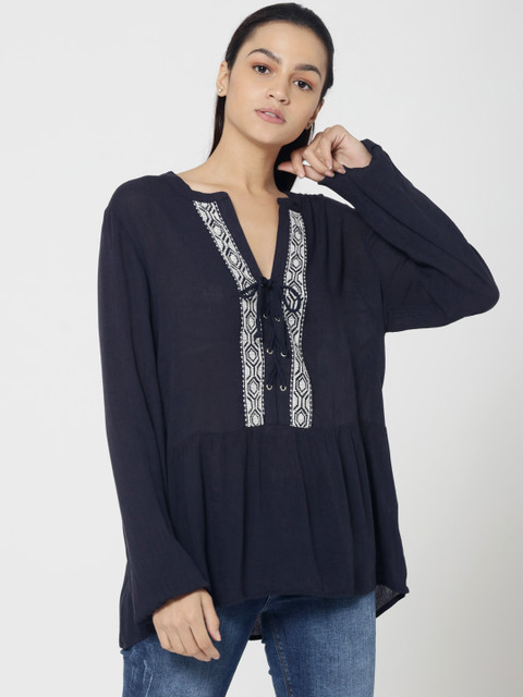 

ONLY Women Navy Blue Solid Top