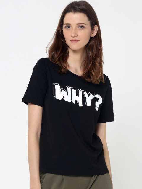 

ONLY Women Black Printed Round Neck T-shirt