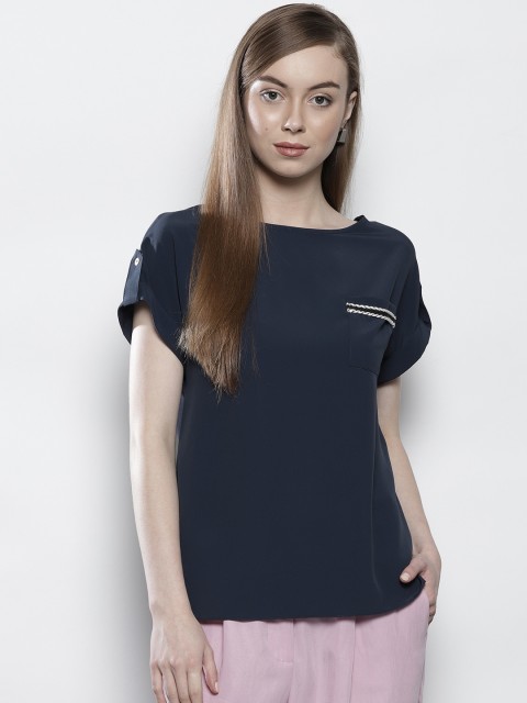 

DOROTHY PERKINS Women Navy Blue Solid Top