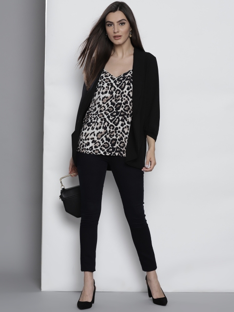 

DOROTHY PERKINS Women Off-White & Black Printed A-Line Top