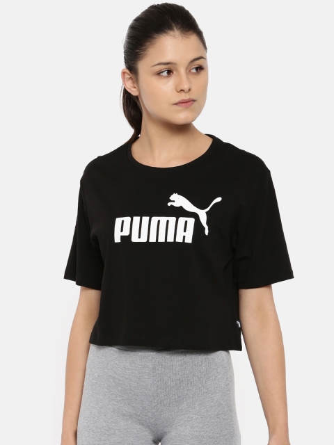 

Puma Women Black Printed Relaxed Fit ELEVATED ESS Cropped Logo T-Shirt