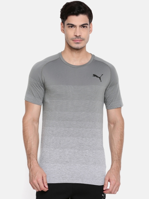 

Puma Men Grey Striped Slim Fit Evostripe EvoKNIT Seamless DRY-CELL T-shirt