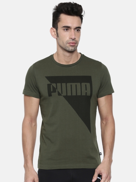 

Puma Men Olive Green Printed Round Neck T-shirt