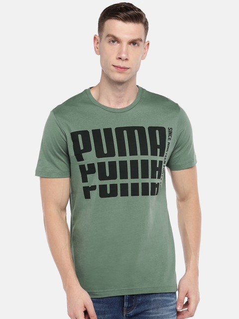 

Puma Men Olive Green & Black Printed Rebel Bold Basic T-Shirt