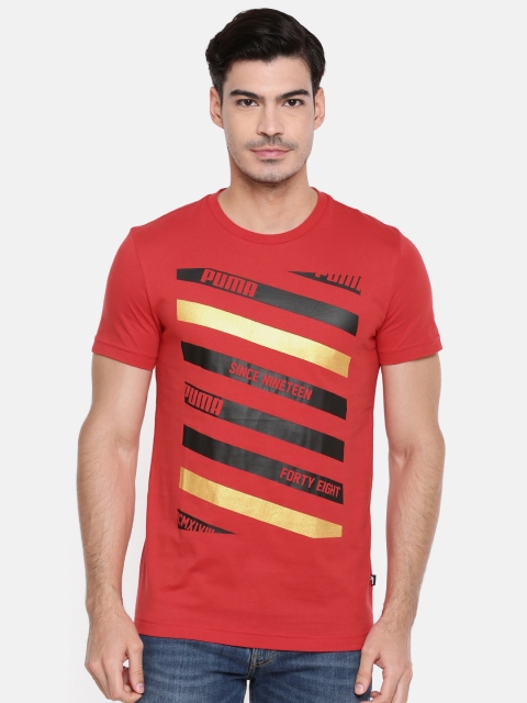 

Puma Men Red & Yellow Lines Graphic T-shirt