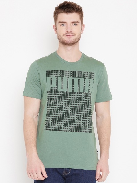 

Puma Men Olive Green Wording Printed Round Neck T-shirt
