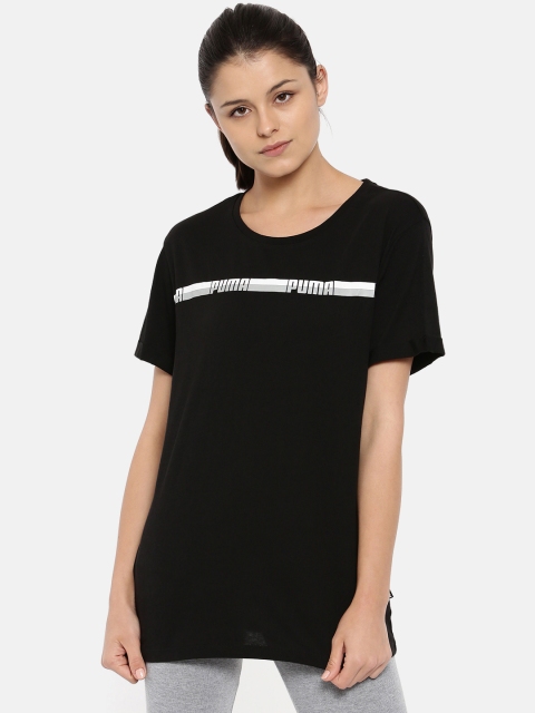 

Puma Women Black Relaxed Fit Tape Elongated Longline T-Shirt