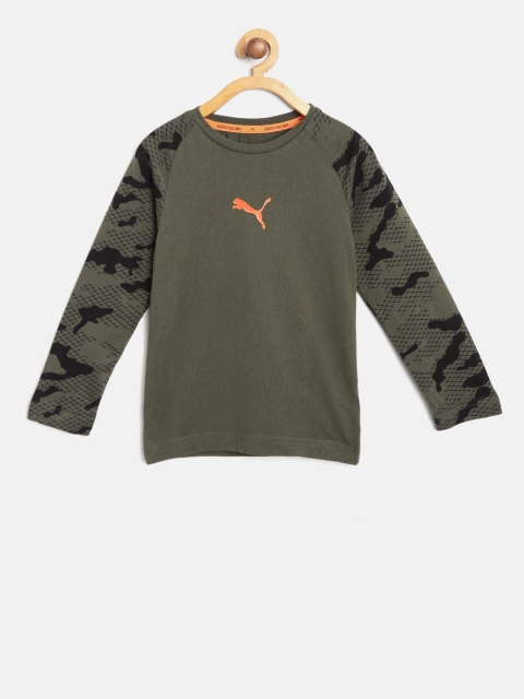 

Puma Boys Olive Green Modern Sport LS Solid Round Neck T-shirt