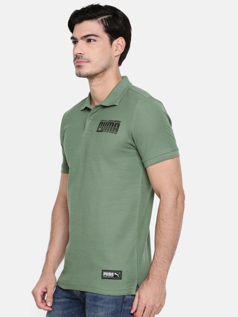 

Puma Men Olive Green Printed Slim Fit Polo Collar Athletics T-shirt