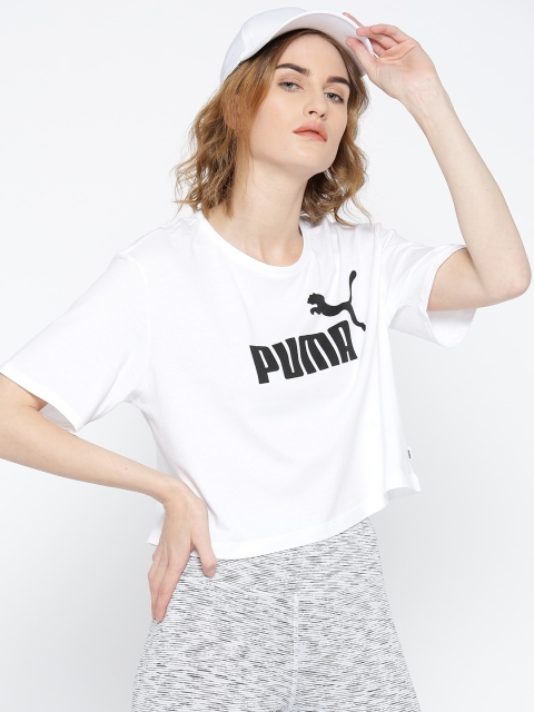 

Puma Women White Printed Elevated ESS Cropped T-shirt