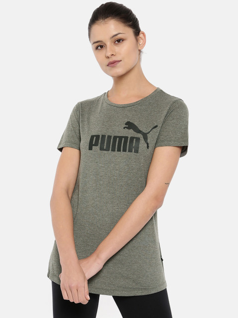

Puma Women Grey Melange Printed ELEVATED ESS Logo Heath. T-shirt