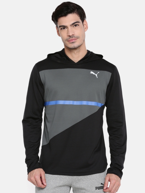 

Puma Men Black & Grey Coloublocked Hooded Run DRY-CELL T-shirt