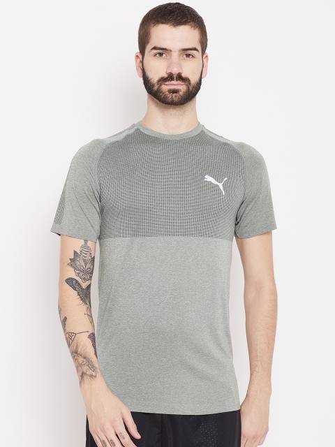 

Puma Men Grey Melange Self-Design Slim Fit evoKNIT T-Shirt