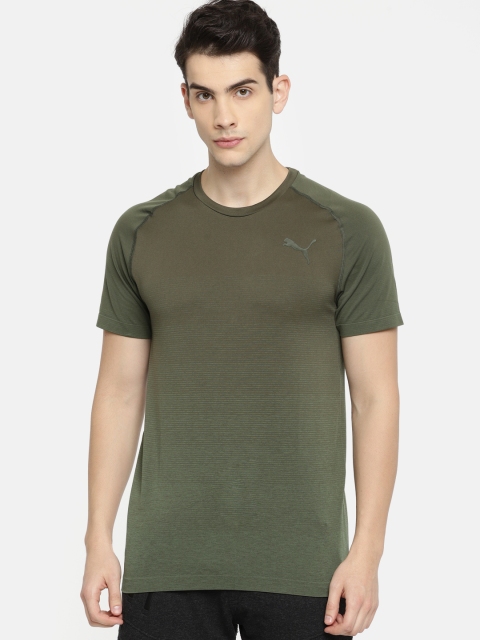 

Puma Men Olive Green Evostripe EvoKNIT Seamless T-shirt
