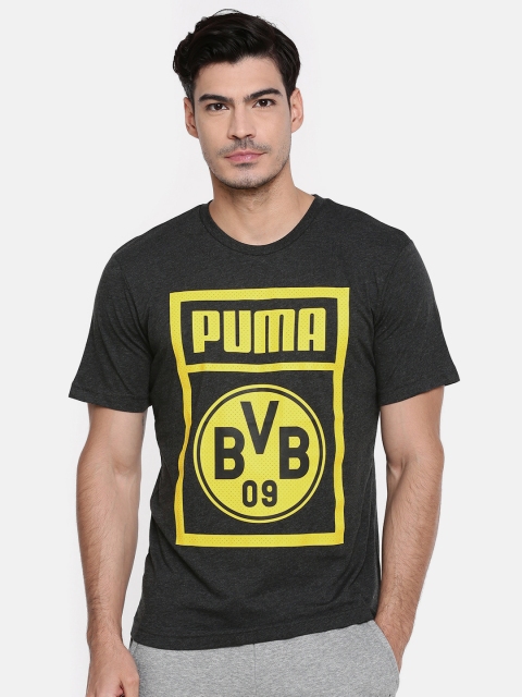 

Puma Men Charcoal Grey & Yellow BVB Shoe Tag Printed Round Neck T-shirt