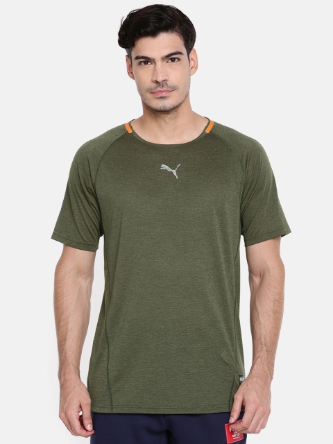 

Puma Men Olive Green Self-Design BND Tech SS DRY-CELL T-shirt