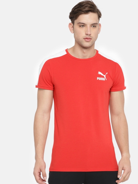 

Puma Men Red Solid Classics T7 Round Neck T-shirt