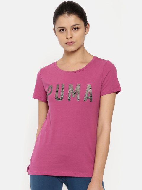 

Puma Women Magenta Printed Regular Fit ATHLETIC T-Shirt