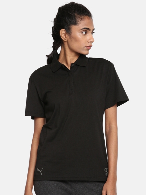 

Puma Women Black Solid Polo Collar Ferrari T-shirt